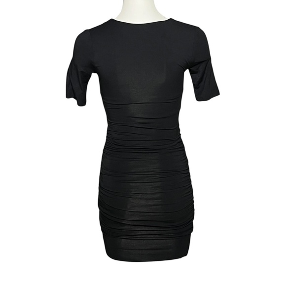 Good American The Low Down Mini Dress Black Ruched Knit Bodycon Size 0 / XS - Picture 2 of 7